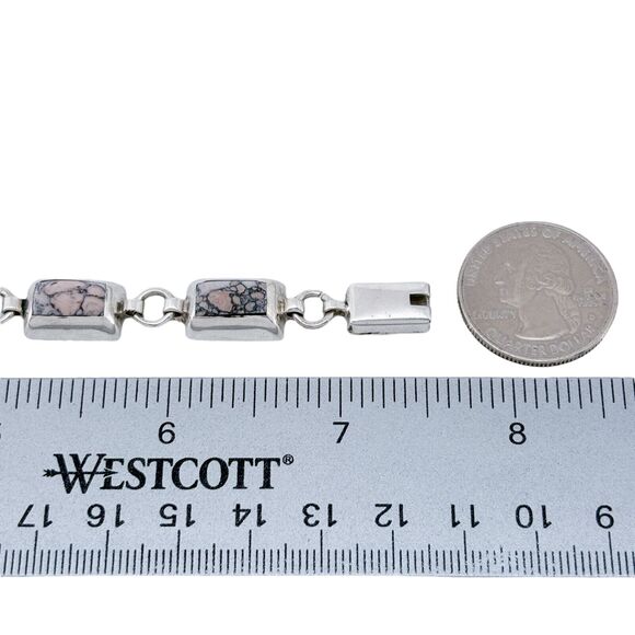 Vintage Mexico Sterling Silver 925 10mm Pink Howlite Link Bracelet 7.5" - Picture 5 of 6